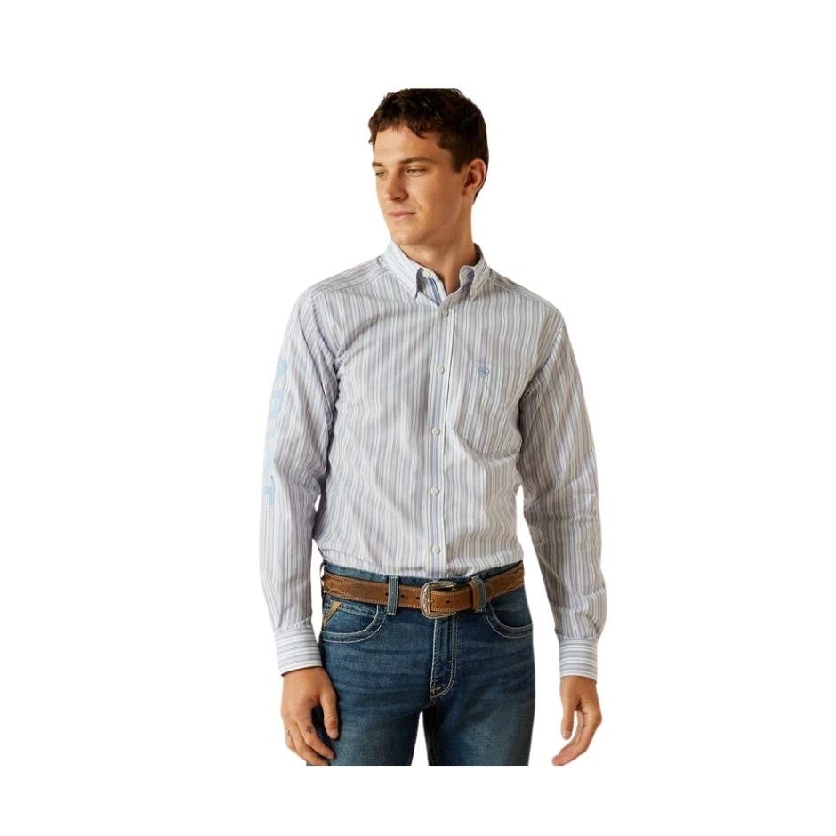 Ariat Men's Long Sleeve Pro Series Team Atlas Fitted Shirt- Blue/Dark Blue