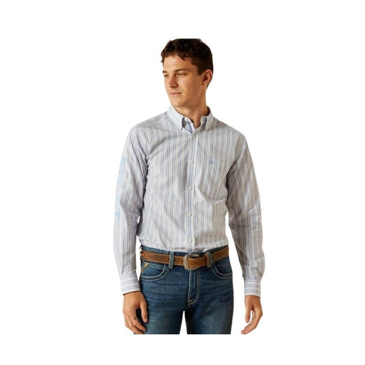 Ariat Men's Long Sleeve Pro Series Team Atlas Fitted Shirt- Blue/Dark Blue