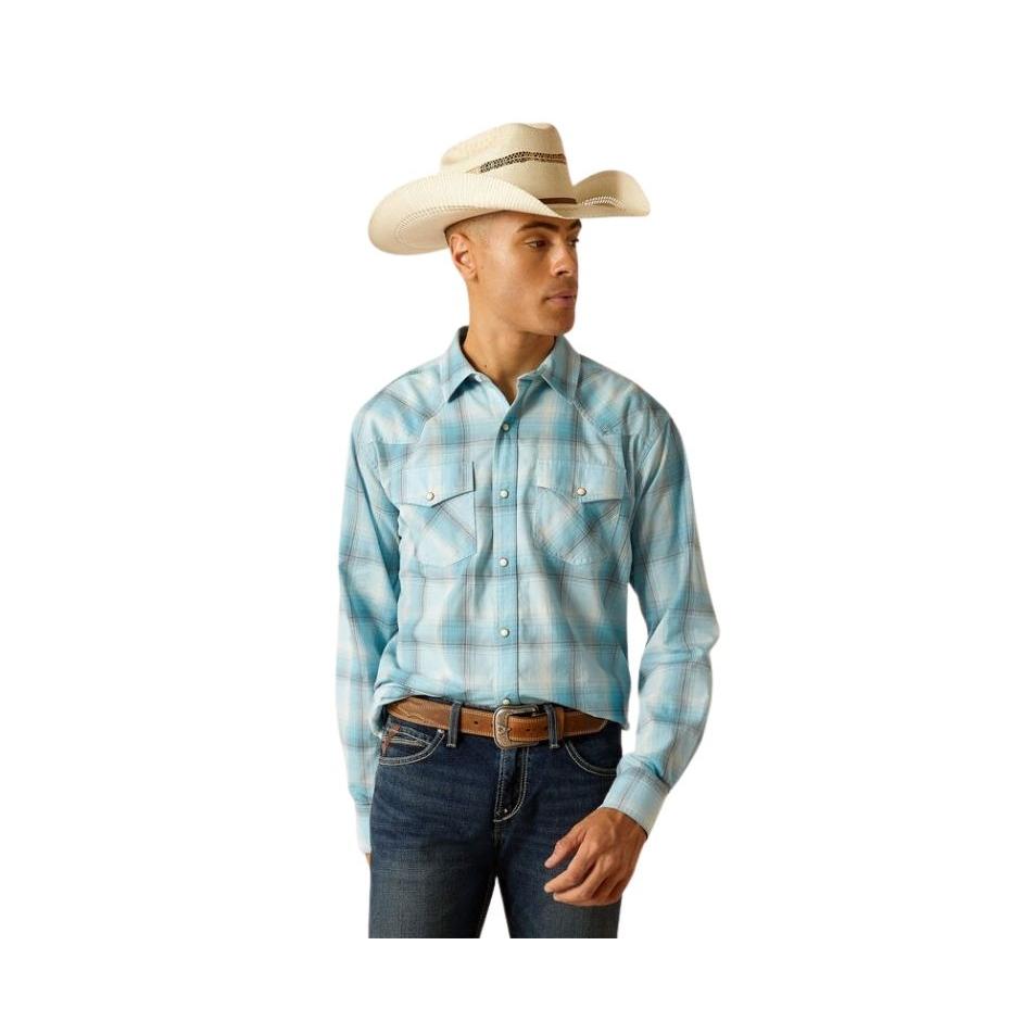 Ariat Men's Henryk Retro Fit Snap Long Sleeve Shirt - Crystal Blue