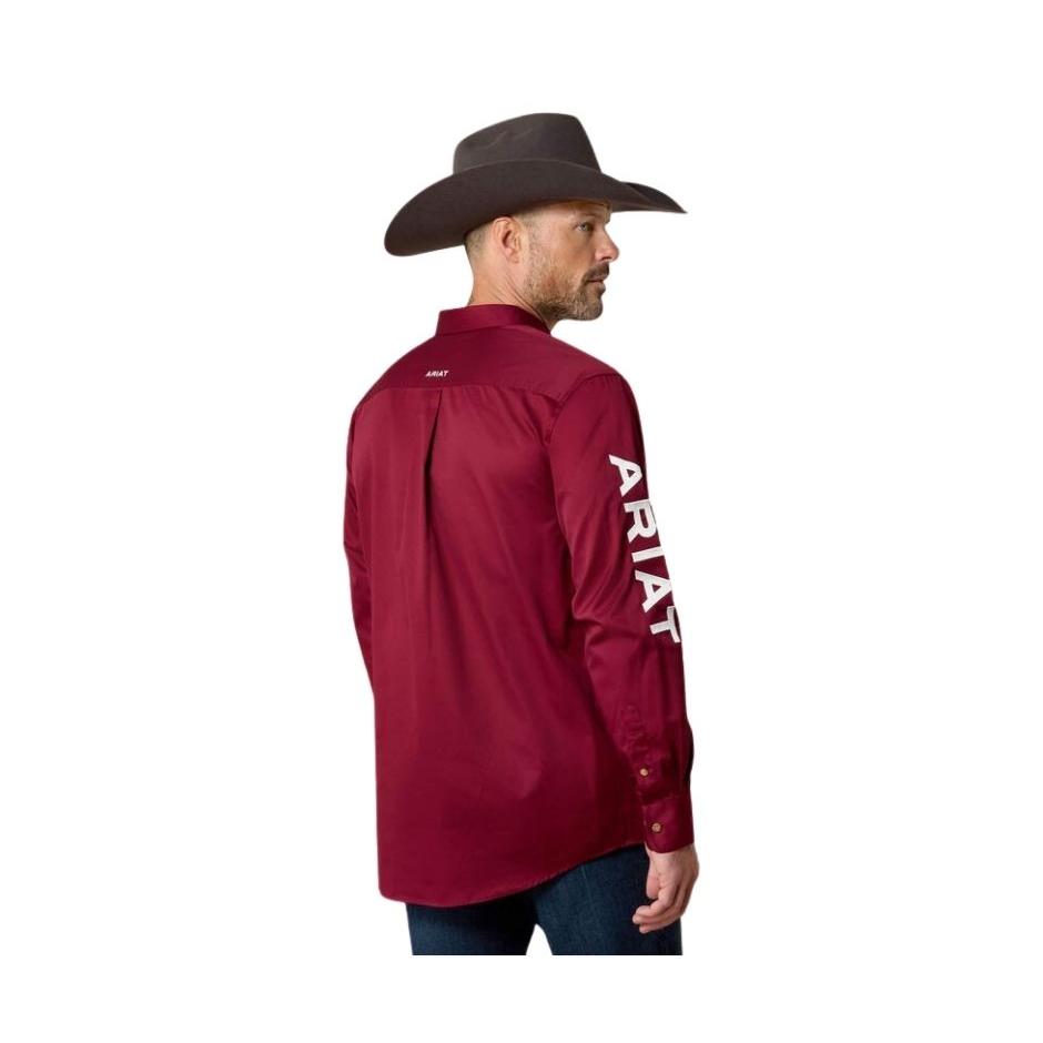 Ariat Men's Team Logo Twill Long Sleeve Classic Fit Shirt - Dark Red/White