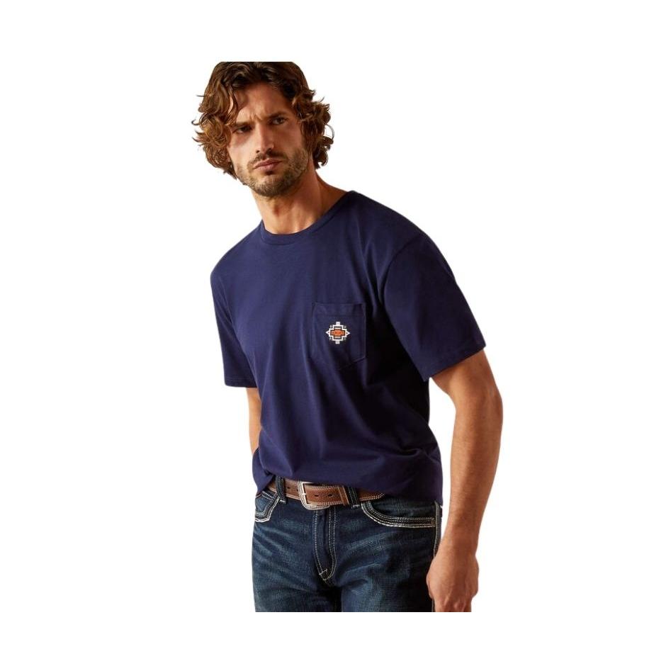 Ariat Men's Short Sleeve Southwest Pocket Tee Shirt- Classic Blue