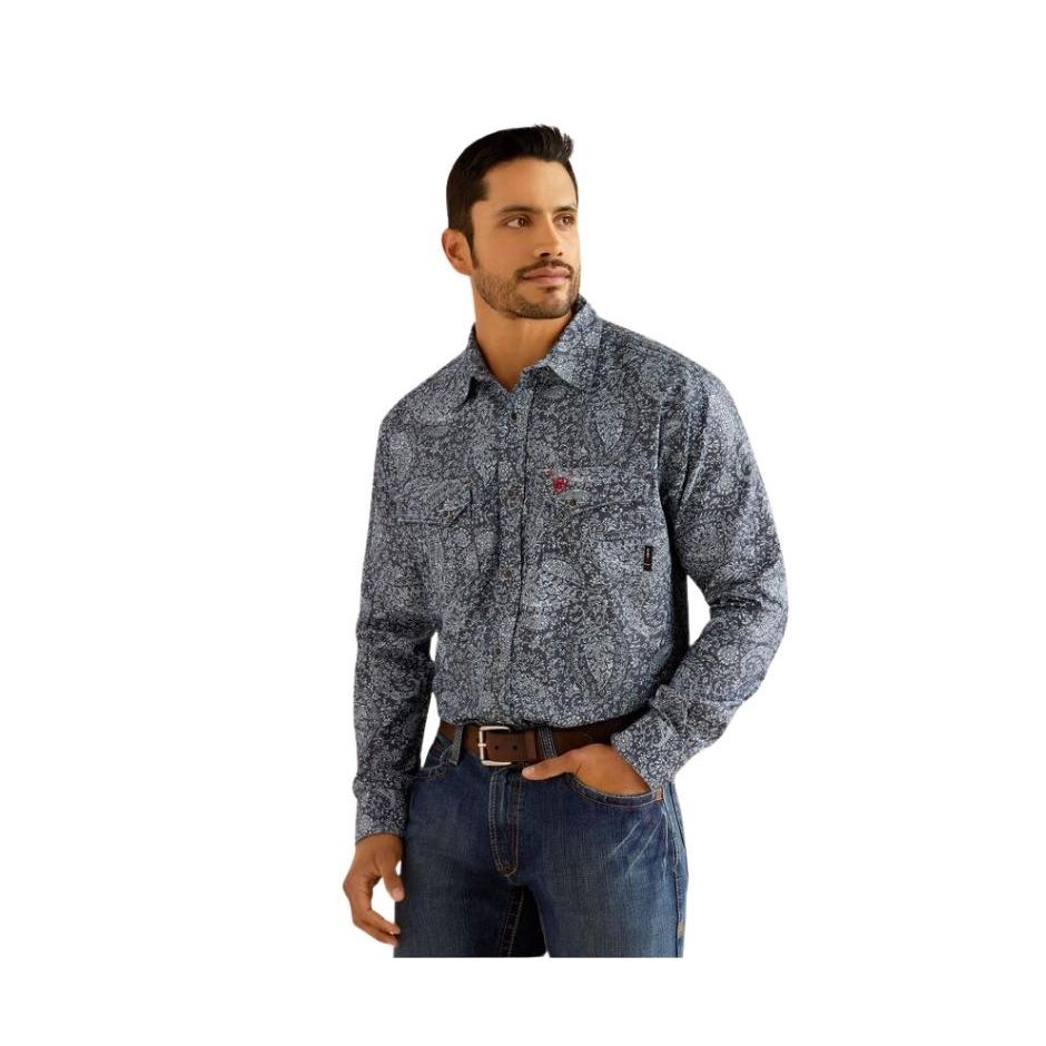 Ariat Men's Flame Resistant Long Sleeve Pacific Snap Work Shirt - Navy