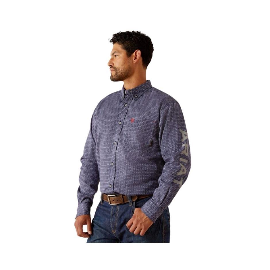 Ariat Men's FR Rodeo Logo Long Sleeve Work Shirt- Navy