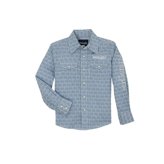 Wrangler Boy's Logo Long Sleeve Shirt- Blue