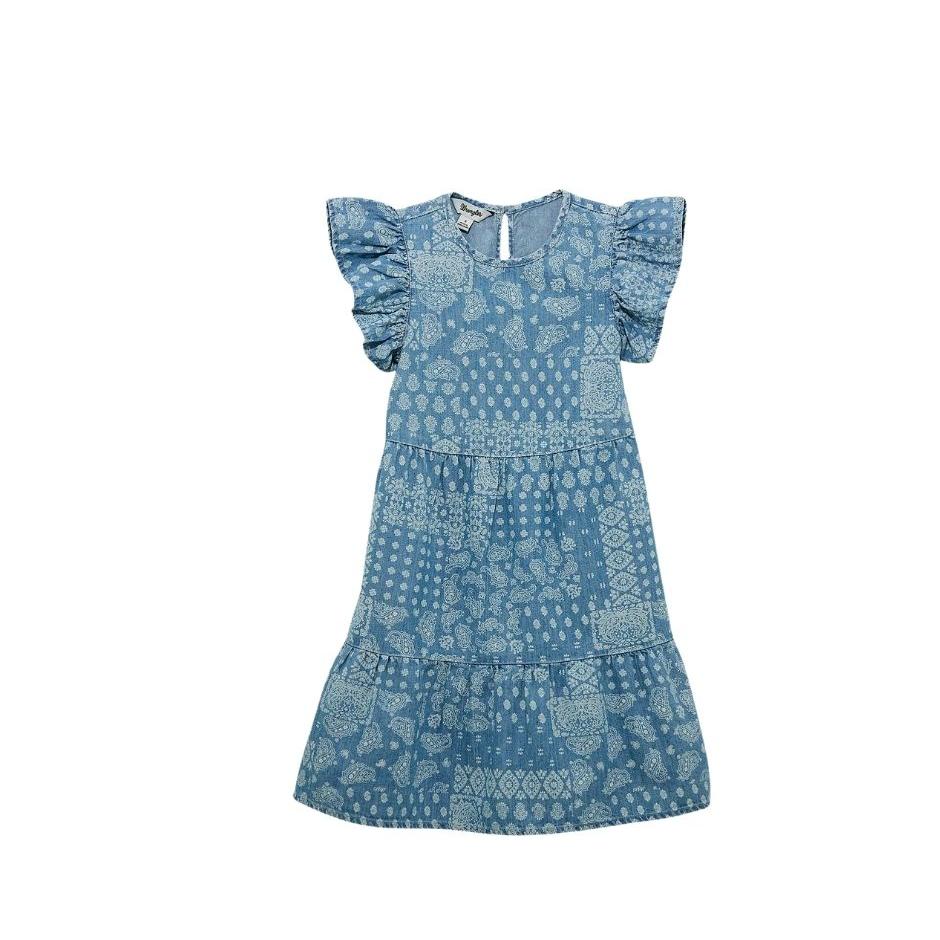Wrangler Girl's Ruffled Sleeve Western Dress - Denim
