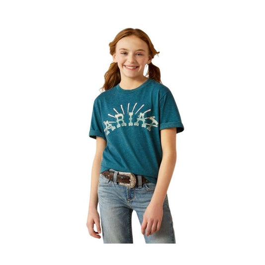 Ariat Girl's Short Sleeve Sunrise Tee Shirt - Deep Sea Heather