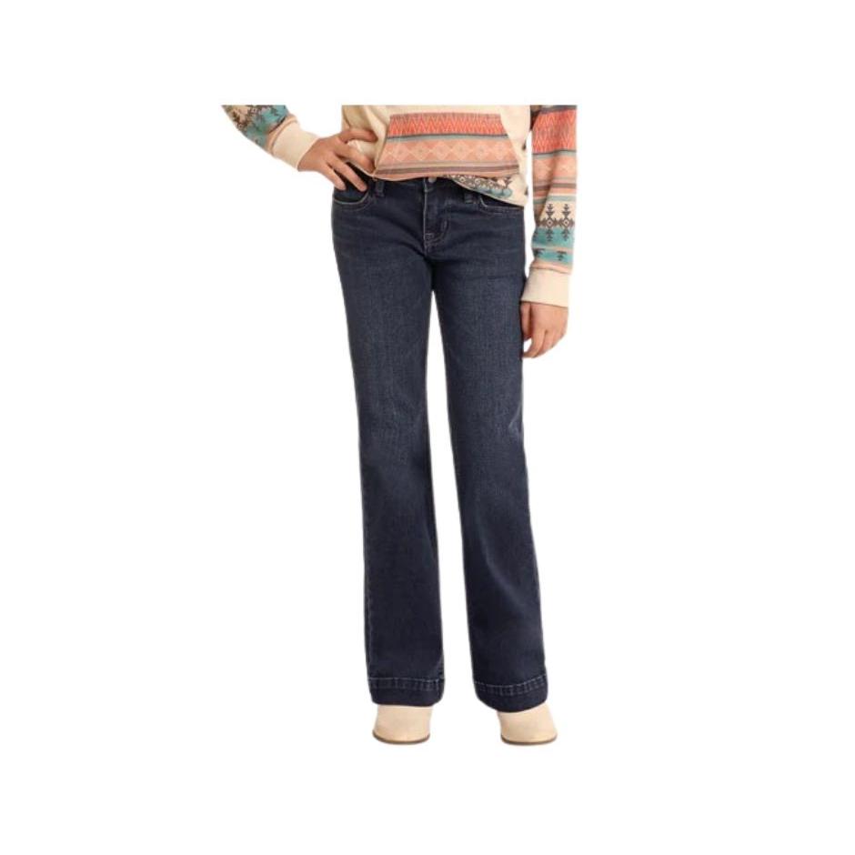 Rock & Roll Girl's Rope Embroidered Trouser - Dark Wash