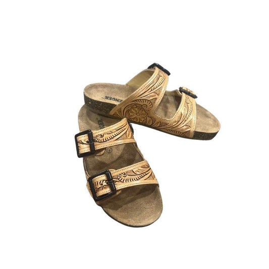 Western  Women's Double Strap Tooled Leather Sandals