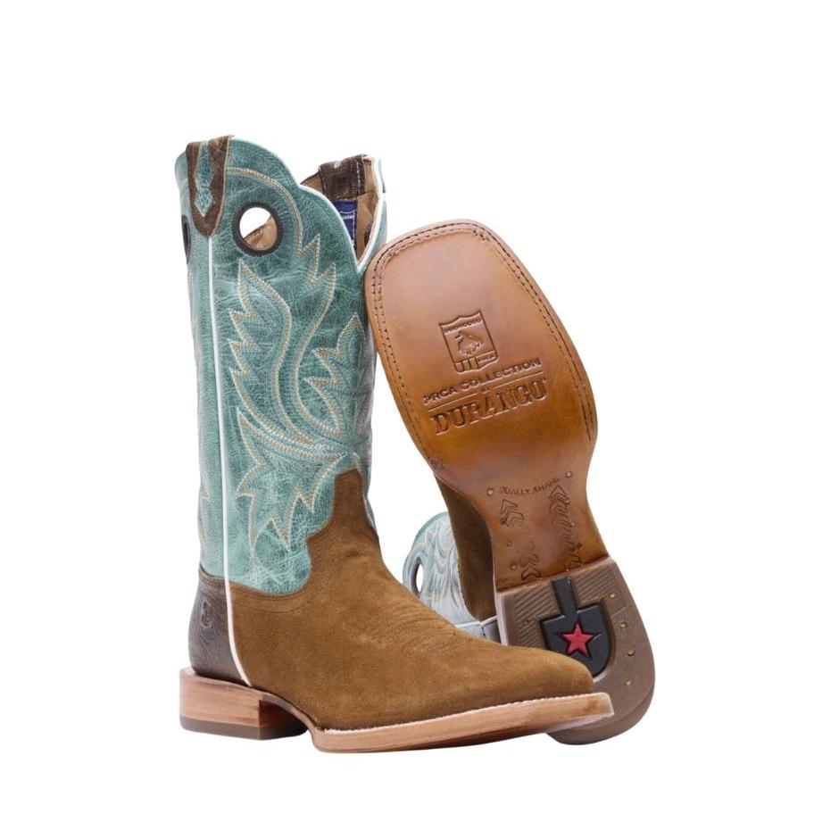 Durango Men's PRCA Collection Roughout Western Boots - Whiskey Tobacco/Aqua