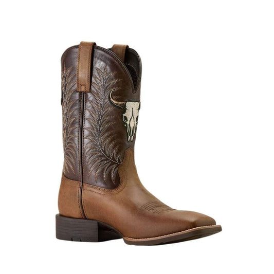 Ariat Men's Sport Steer Skull Wide Square Toe Cowboy Boot- Sandstorm