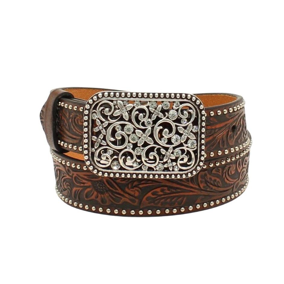 Ariat Girl's Floral Embossed Fashion Belt - Medium Brown