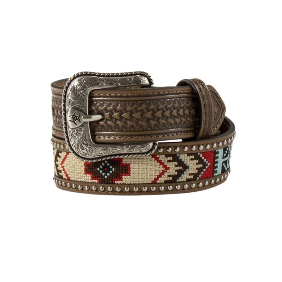 Ariat Boy's Leather Embroidered Inlay Round Concho Belt - Tan