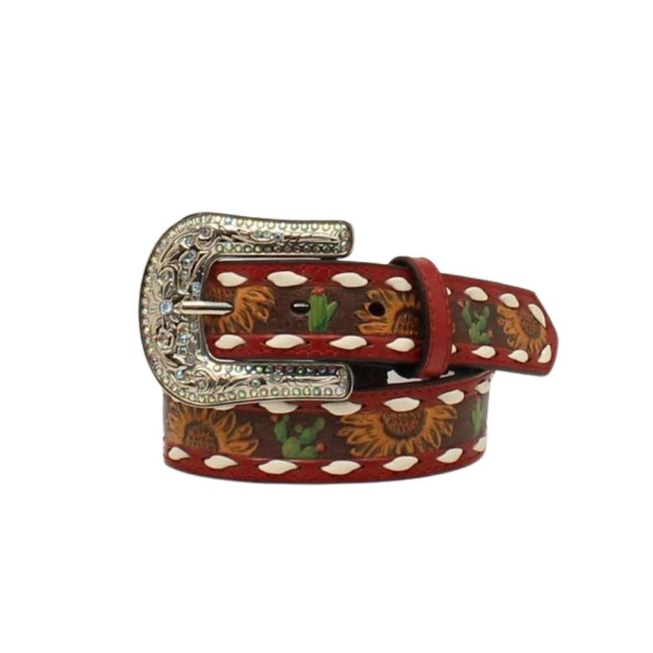 Angel Ranch Girl's Sunflower Cactus Belt - Red