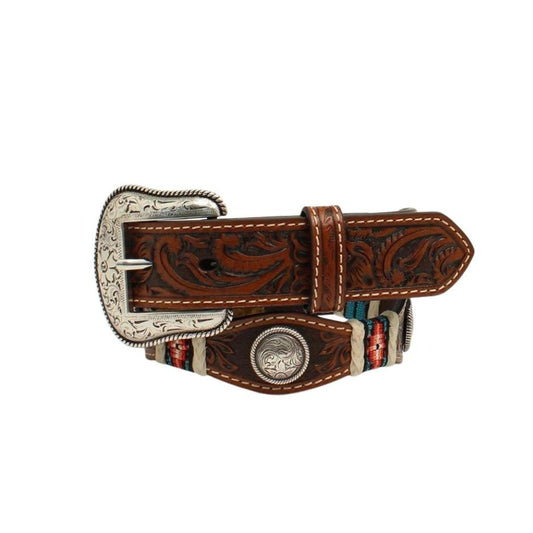 Nocona Boy's Flower Embroidery Round Concho Belt - Brown