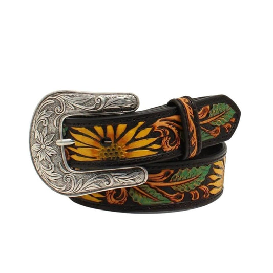 Nocona Girl's Sunflower Tooled Belt - Black