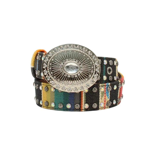 Angel Ranch Girl's 1 1/4" Serape Pattern Oval Buckle Belt - Multi Coloured