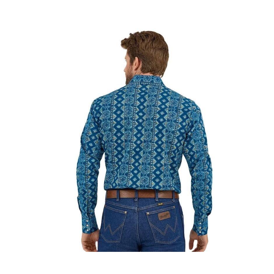 Wrangler Men's Checotah Western Long Sleeve Classic Fit Shirt - Blue