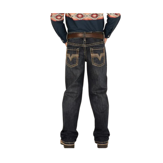 Rock & Roll Boy's Two Tone Emblem Bootcut Jeans - Dark Vintage