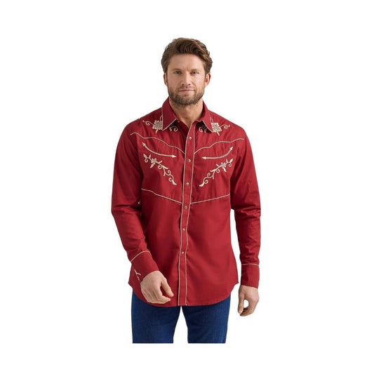 Wrangler Men's Rodeo Ben Long Sleeve Shirt - Red