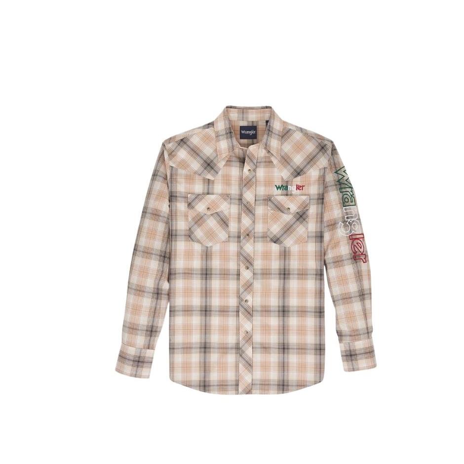 Wrangler  Men's Classics Relaxed Long Sleeve  Logo Shirt - Tan