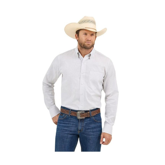 Wrangler Men's Cody Johnson Long Sleeve Classic Fit Shirt-Grey/White