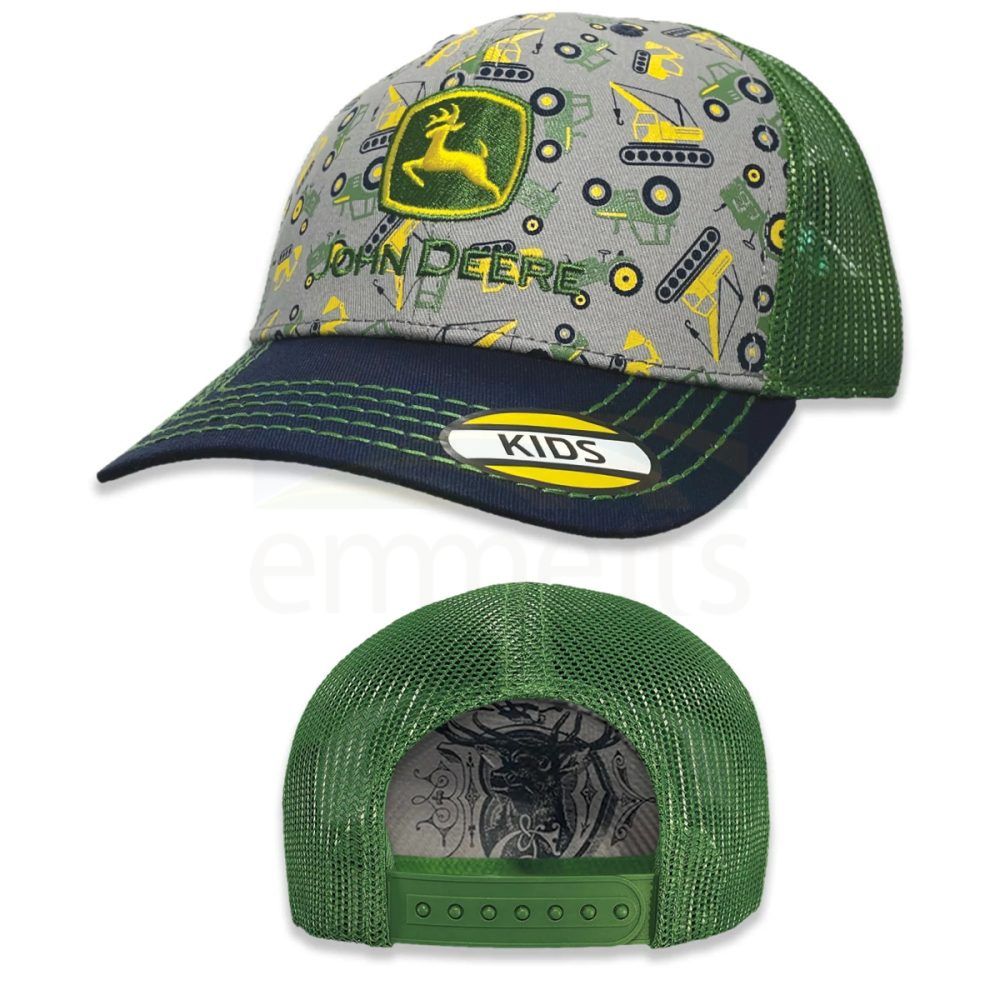 John Deere Kids All Over Pattern & Embroidered Logo Cap - Navy/Gray