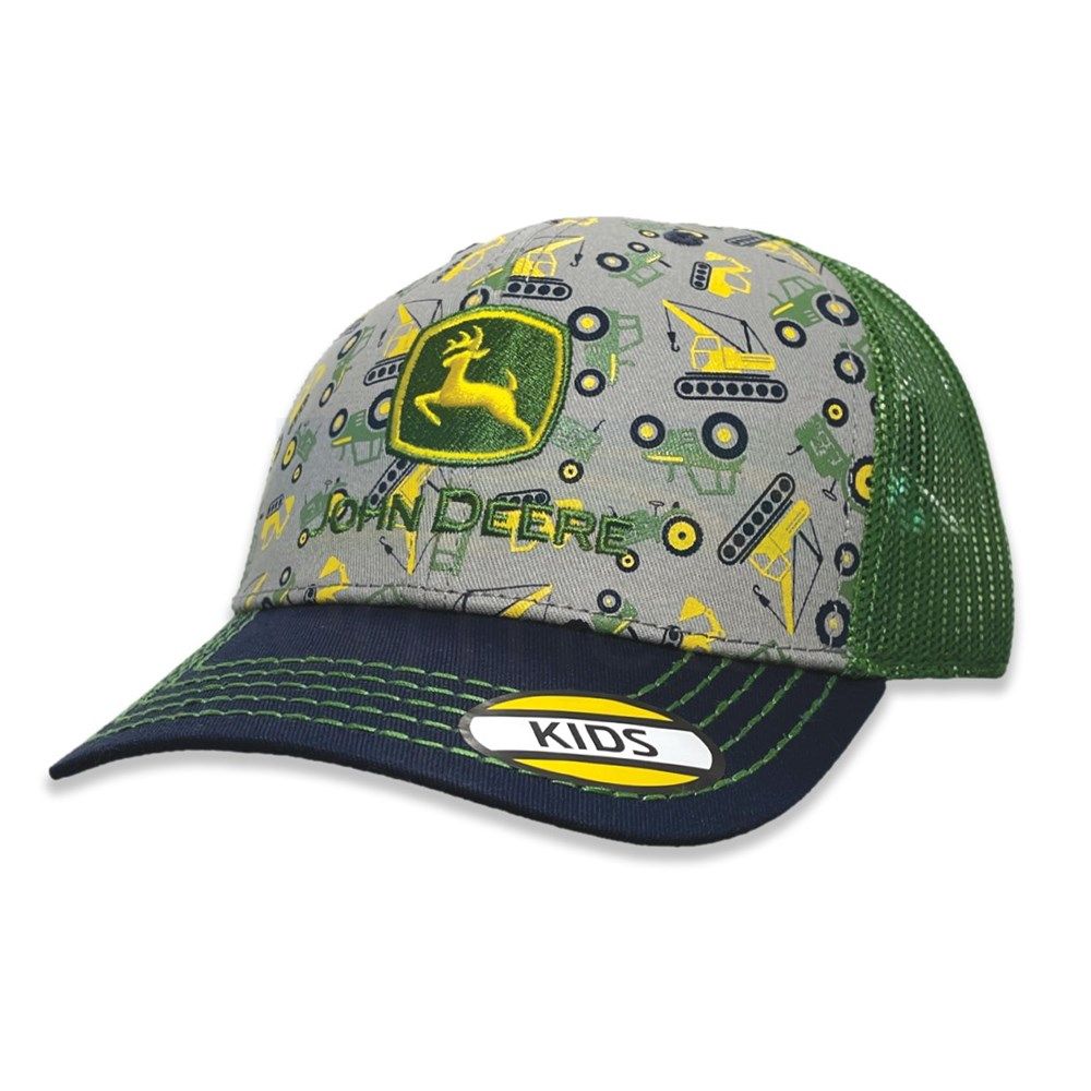John Deere Kids All Over Pattern & Embroidered Logo Cap - Navy/Gray