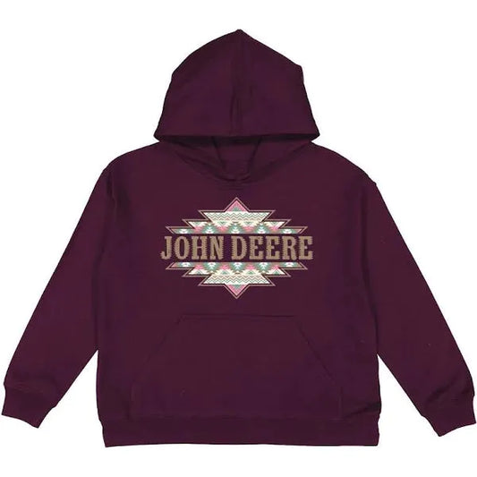 John Deere Kid's Aztec Badge Hoodie - Burgundy