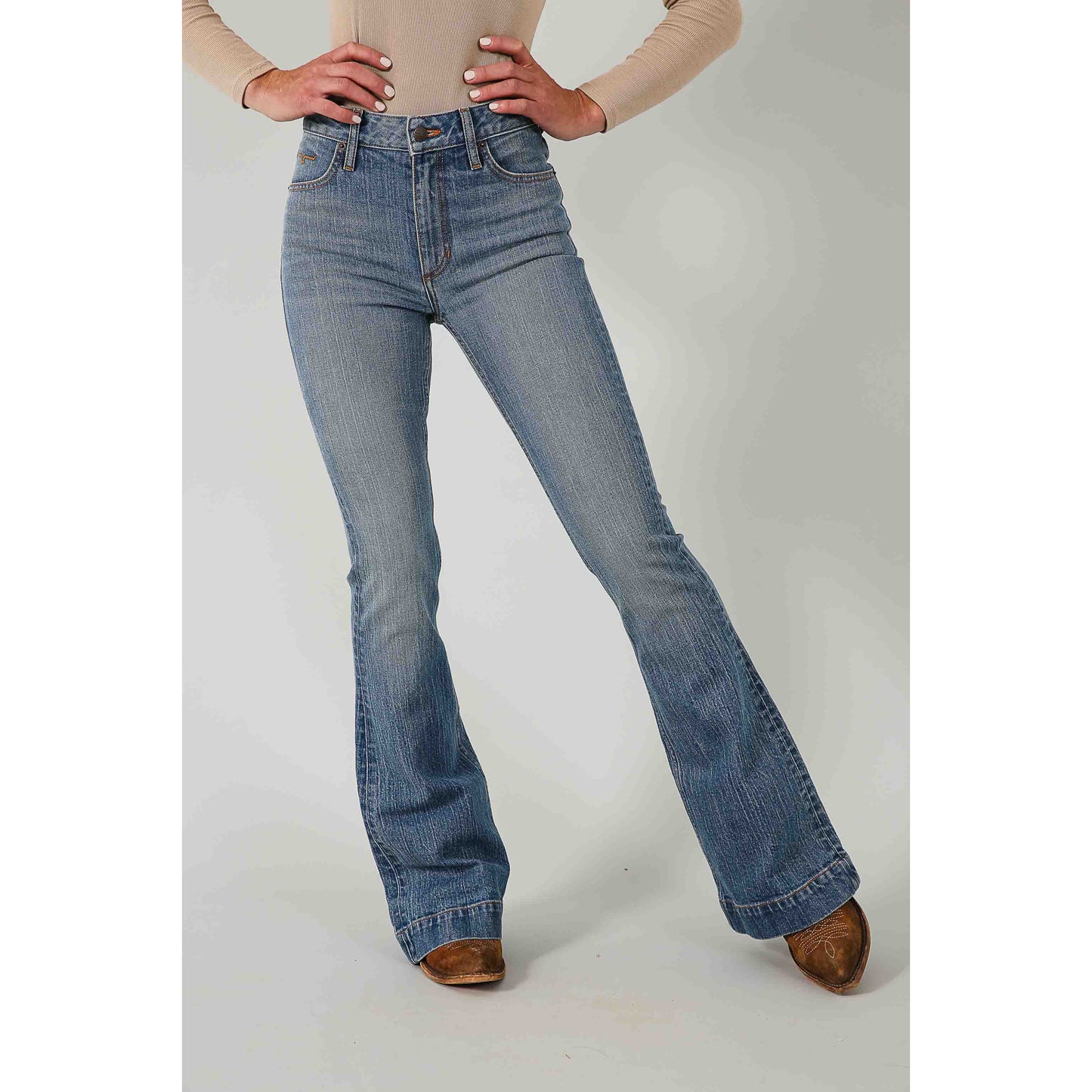 Kimes Women's Jennifer Ultra High Rise Flare Jeans - Mid Wash