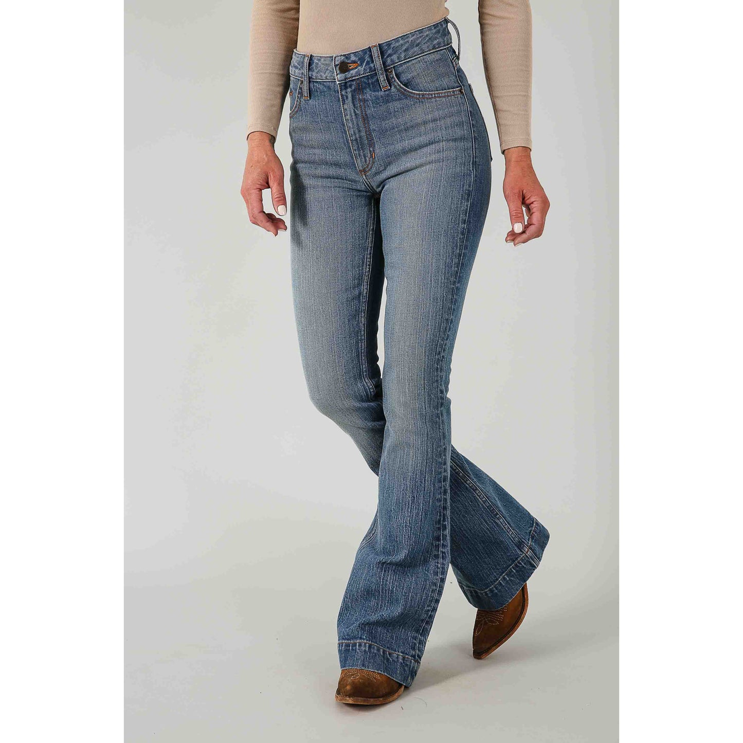 Kimes Women's Jennifer Ultra High Rise Flare Jeans - Mid Wash