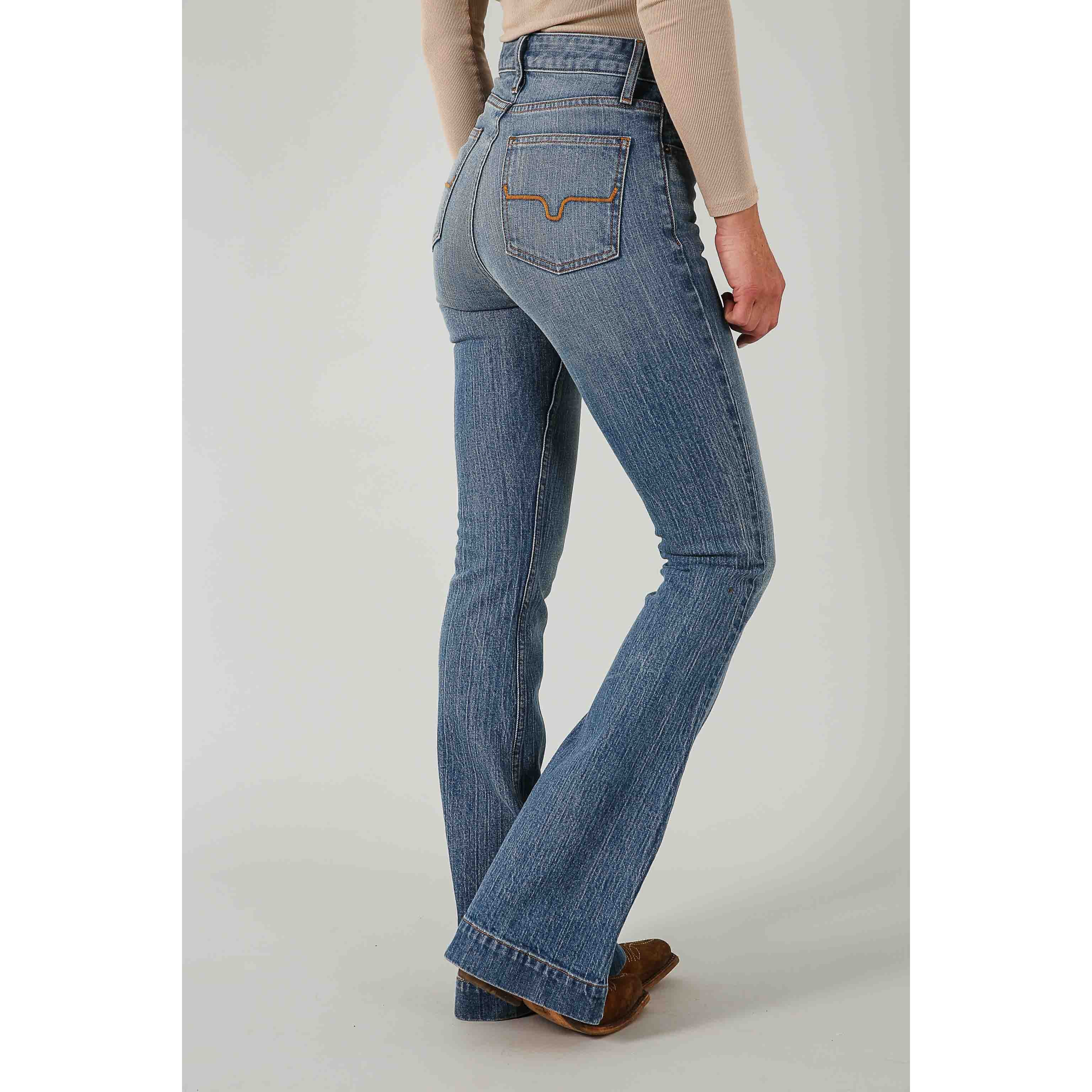 Feather Embroidery Whiskering Bootcut Jeans Medium Stretch - Temu
