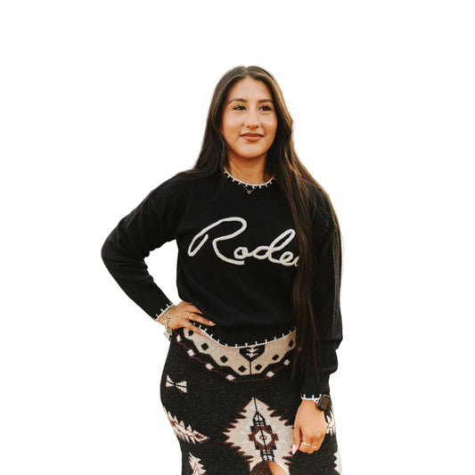 Lucky & Blessed Women's Long Sleeve Knit Rodeo Sweater - Black