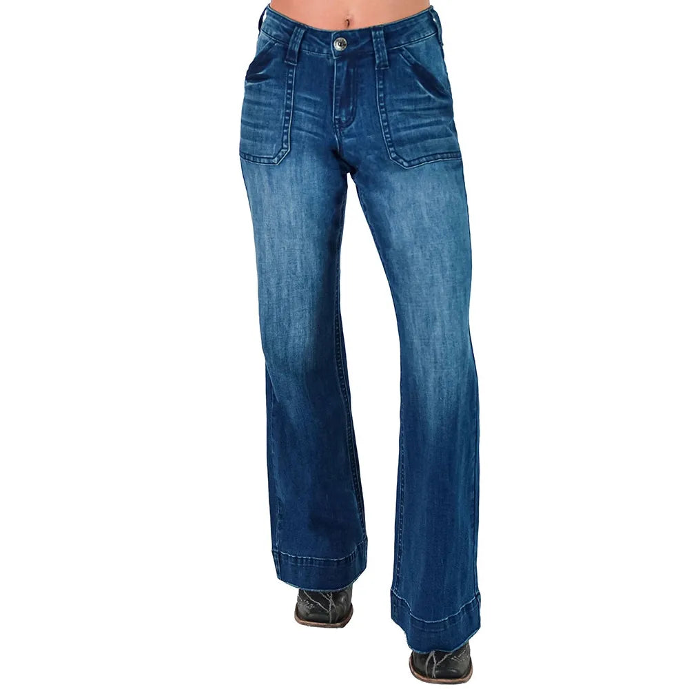 Cowgirl Tuff Women's Retro Wide Leg Trouser- Dark Wash