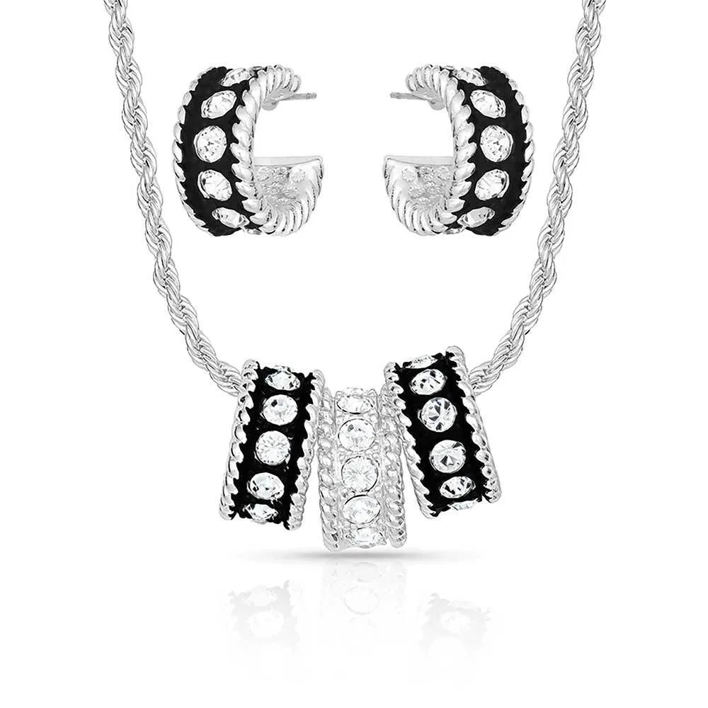 Montana Silversmith Crystal Shine Jewelry Silver & Black 3 Rings Set