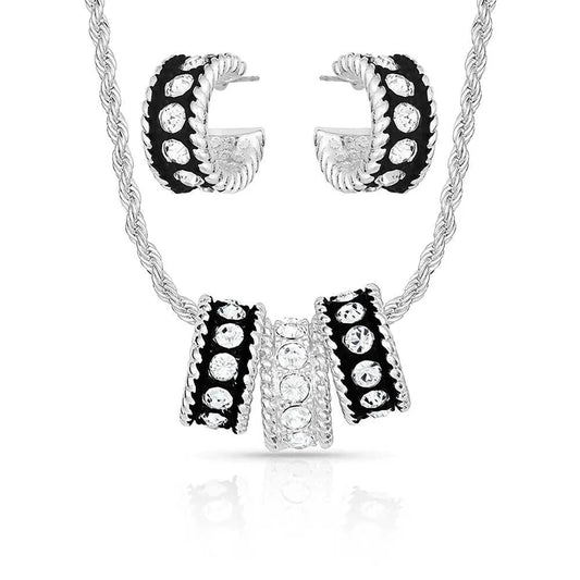 Montana Silversmith Crystal Shine Jewelry Silver & Black 3 Rings Set