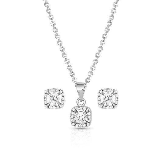 Montana Silversmith Boxed Star Round Crystal & Square Halo Jewelry Set