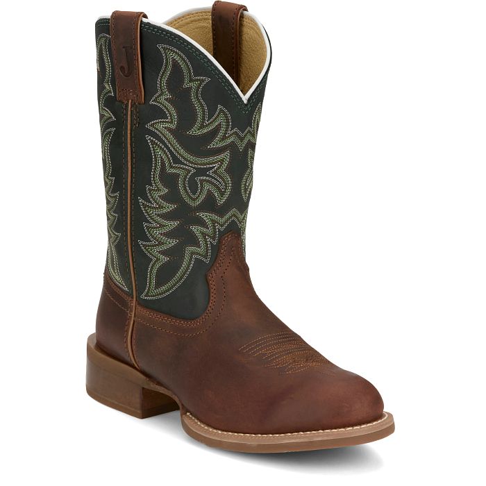 Justin Bent Rail Men's Wild Bill Round Toe Western Cowboy Boot- Brown