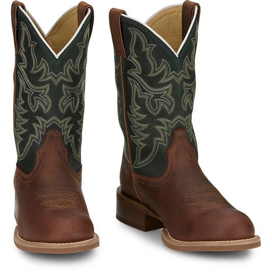 Justin Bent Rail Men's Wild Bill Round Toe Western Cowboy Boot- Brown