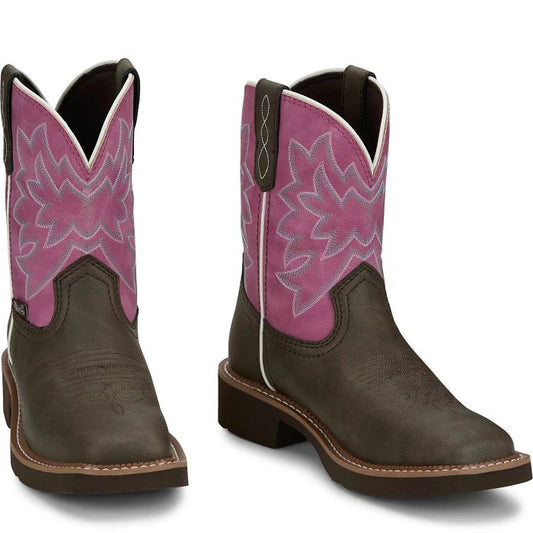 Justin Women's 8" Sunny Western Boot- Chocolate/Pink