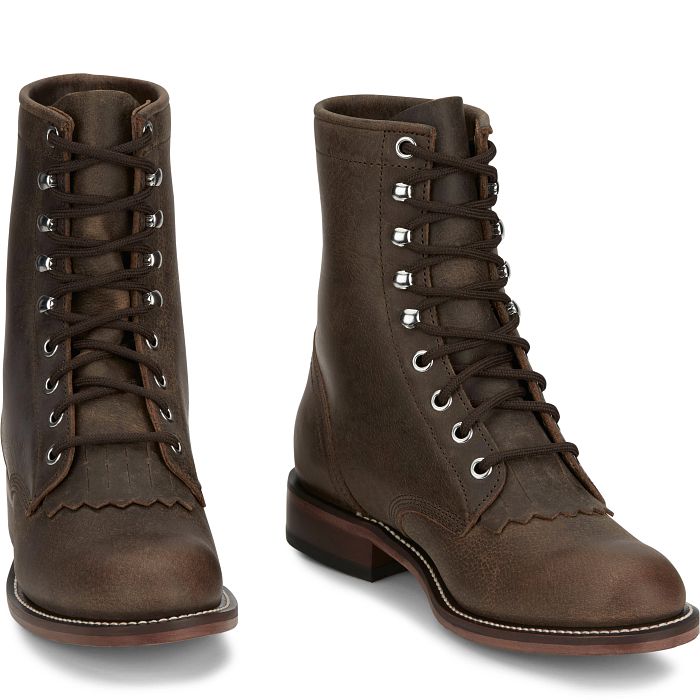 Justin Women's McKean 7" Lace Up Roper Western Boot- Brown