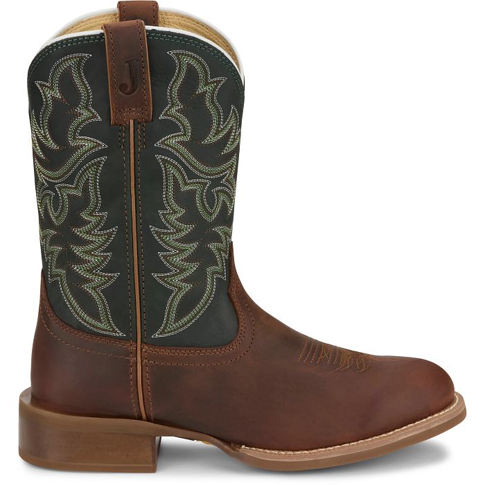 Justin Bent Rail Men's Wild Bill Round Toe Western Cowboy Boot- Brown