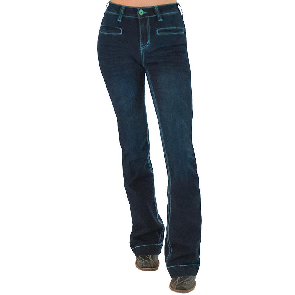 Cowgirl Tuff Women's Famous Flannel Bootcut Jeans- Dark Wash