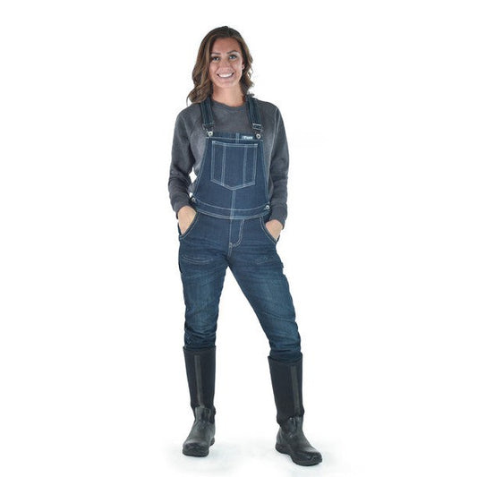 Cowgirl Tuff Women's Tuck-In Flannel Bib Overalls - DFMI Dark Wash
