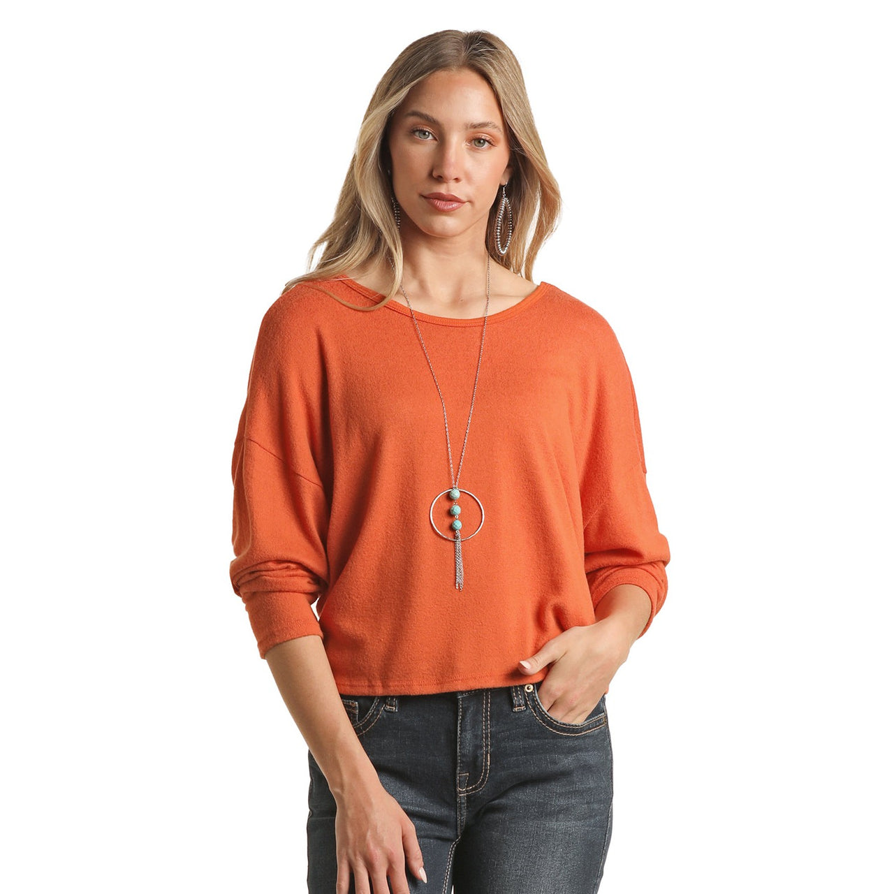 Red Label Women's Brush Knit Top w/Back Cinch - Orange