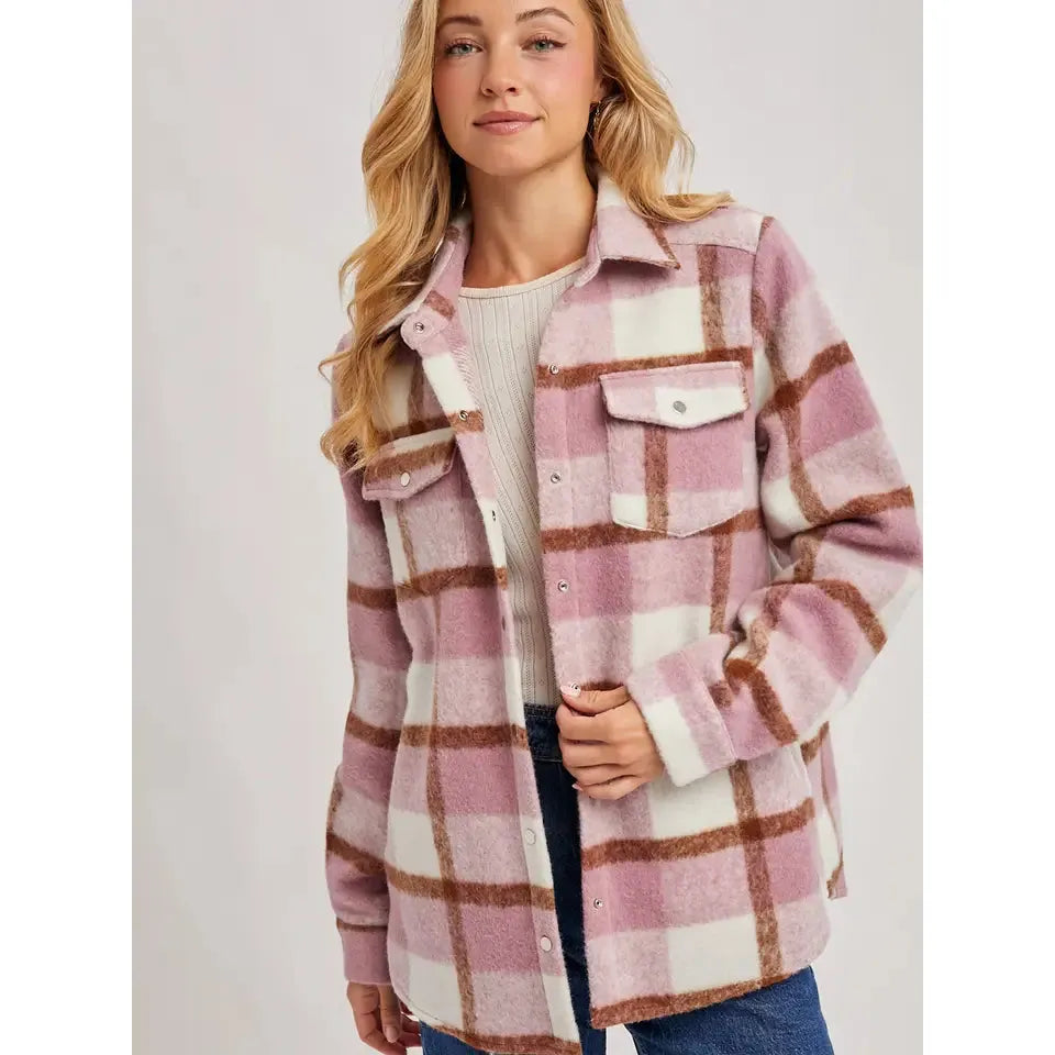 Bluivy Women's Plaid Brushed Flannel Shacket - Mauve