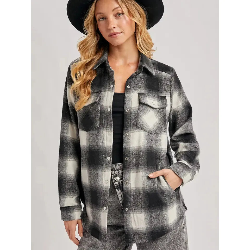 Bluivy Women's Button Down Flannel Shacket with Pockets - Multiple Colours