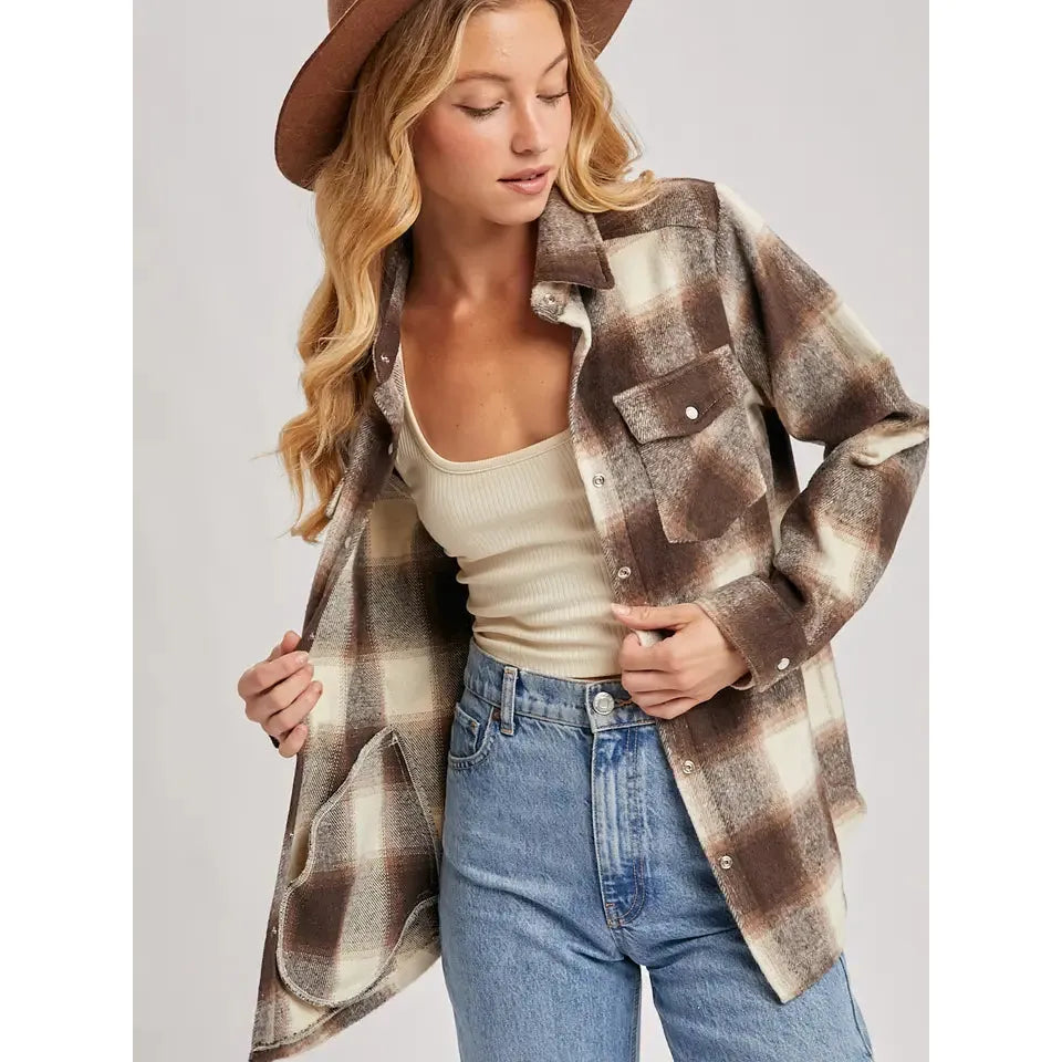 Bluivy Women's Button Down Flannel Shacket with Pockets - Multiple Colours