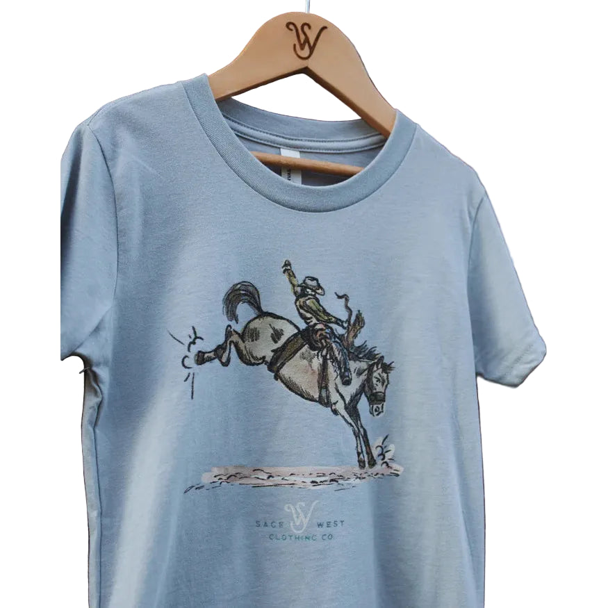 Sage West Kid's Saddle Bronc Tee Shirt - Light Blue
