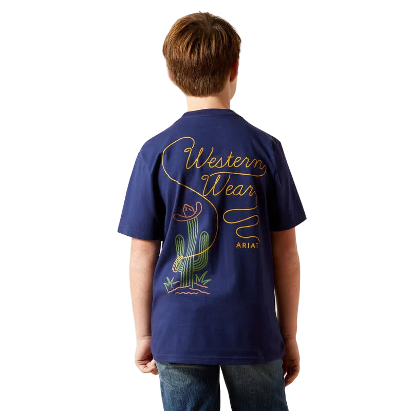 Ariat Boy's Neon Cactus Short Sleeve Tee-Shirt - Medieval Blue