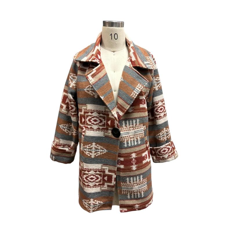Rising Women's Long Sleeve Vintage Aztec Coat Jacket- Multi
